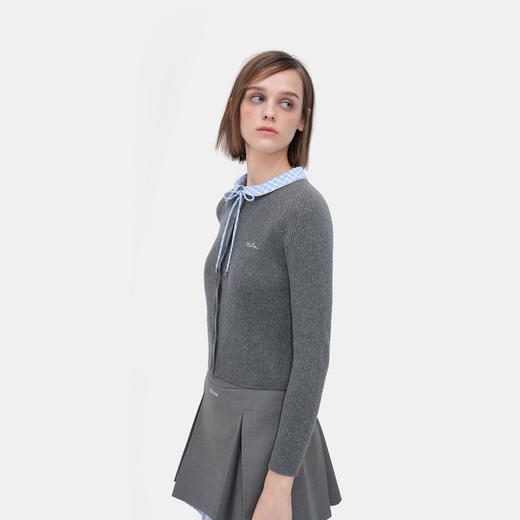 HERLIAN 2026年春季新品不对称领拼接女士长袖针织开衫上衣 商品图2