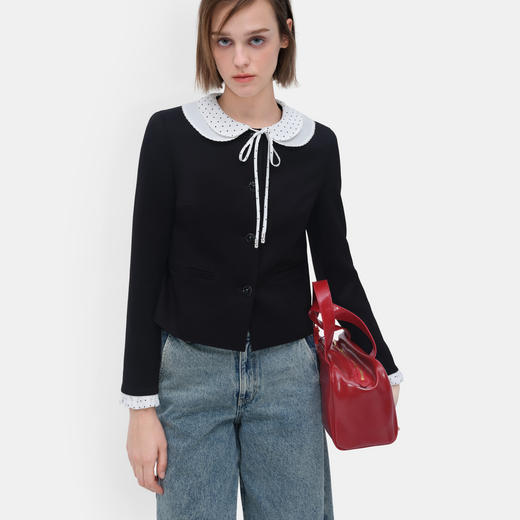 HERLIAN 2026年春季新品双层波点娃娃领设计女士甜酷小香风短外套 商品图2