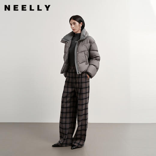 NEELLY纳俪商场同款冬季新款复古格纹休闲阔腿裤女百搭时髦长裤N25113H01161 商品图0
