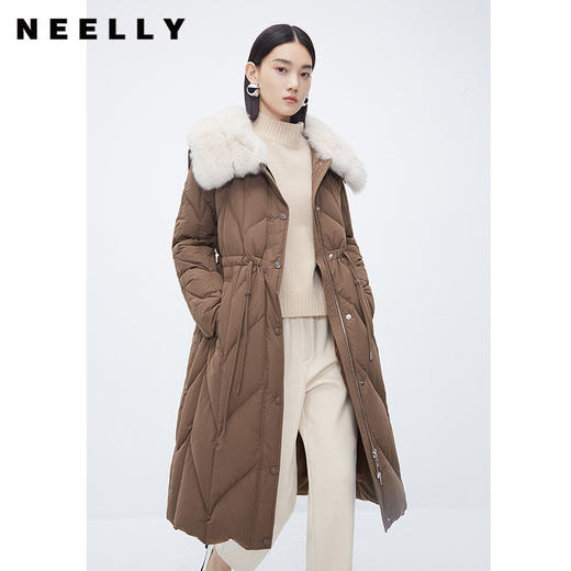 NEELLY纳俪商场同款冬新款狐狸毛领羽绒服气质收腰中长款羽绒大衣N25114L04614 商品图0