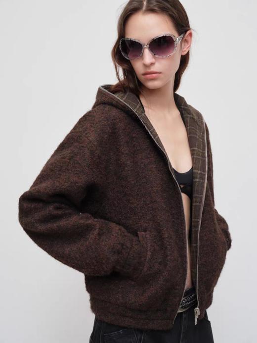 出逃赤岗西/25AWA001/老钱风格纹短款毛呢外套 商品图3