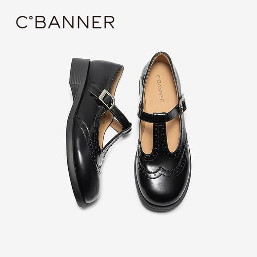 【上新】千百度雕花T字乐福鞋女2026春季新款厚底玛丽珍深口单鞋A26105102 商品图4