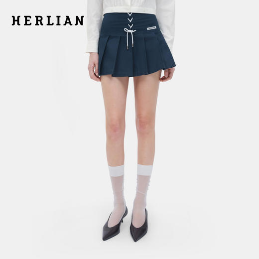 HERLIAN 2026年春季新品交叉绑带抽绳系带设计百褶裙女半身短裙 商品图0