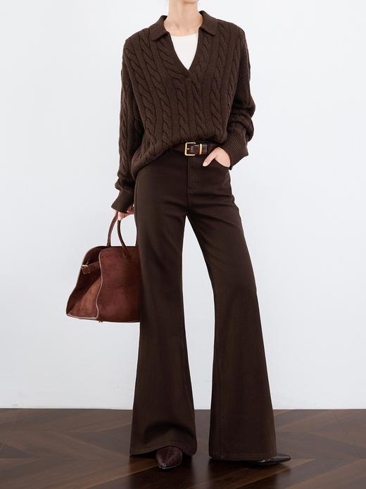 土耳其新作四面弹美拉德复古美式蓝显瘦加绒喇叭裤 商品图0