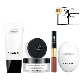 【爆款现货】CHANEL 香奈儿心动送礼套盒配礼袋山茶花洁面150ml双头唇釉4.5 ML 唇蜜3.5ML鹅蛋护手霜50ML散粉30克