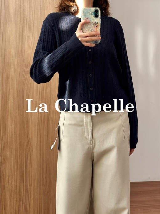 专柜实拍【细腻柔软/弹力舒适】拉夏贝尔/La Chapelle圆领麻花针织开衫绵羊毛柔软舒适长袖毛衣 商品图3