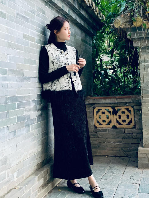 【百图lulu定制】【墨染鱼尾裙】新中式 水墨提花 加绒 鱼尾半裙 商品图5