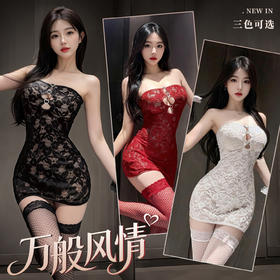 【情趣内衣】谜姬×霏慕 辣妹抹胸镂空蕾丝包臀裙6542