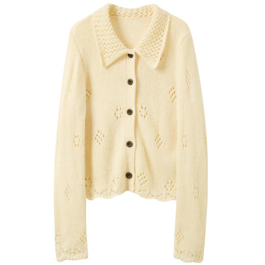 三彩2026春季新款镂空翻领长袖针织衫毛衫开衫外套上衣纯色M 商品图4