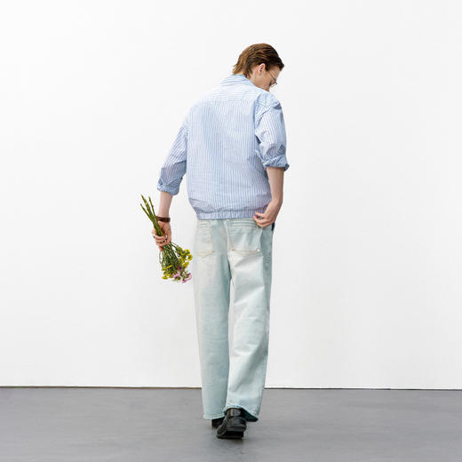 714street条纹深V领假两件长袖衬衫男2026春季休闲半开领夹克外套 商品图3