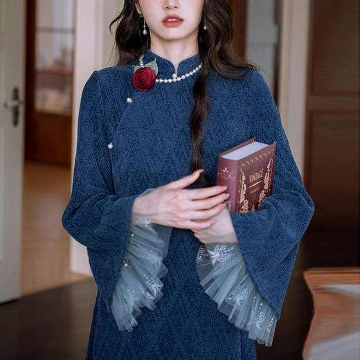 裁缝学苑AQ580复古改良旗袍纸样连衣裙秋冬雪尼尔网纱拼接打版裁剪图纸 商品图2