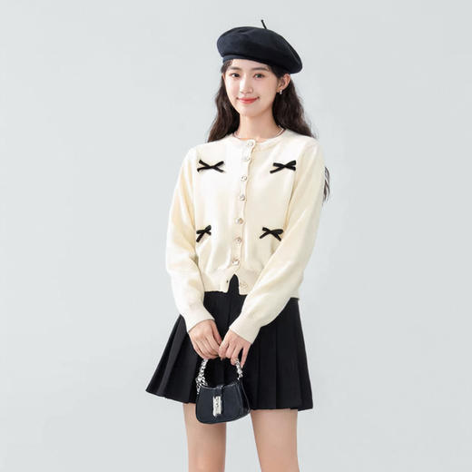 奢姿大码女装2025冬季针织减龄蝴蝶结圆领两件套胖妹妹时尚套装9954954031AB 商品图4