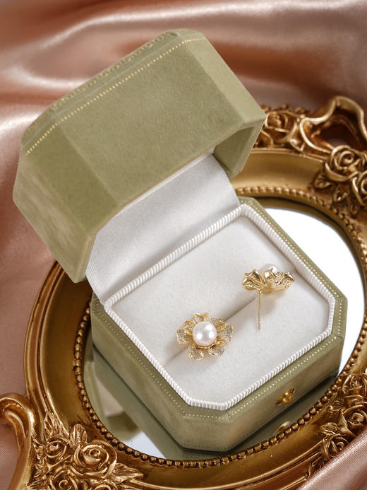 子佩集【曙色花香】银S925珍珠惜王妃耳钉【XXED004】6.5mm珠镀金花朵向日葵2601 商品图4