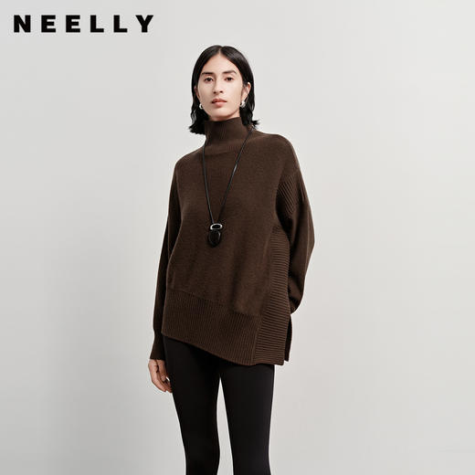 NEELLY纳俪商场同款冬季新款宽松高领气质针织衫女松弛感百搭上衣N25112A01120 商品图0