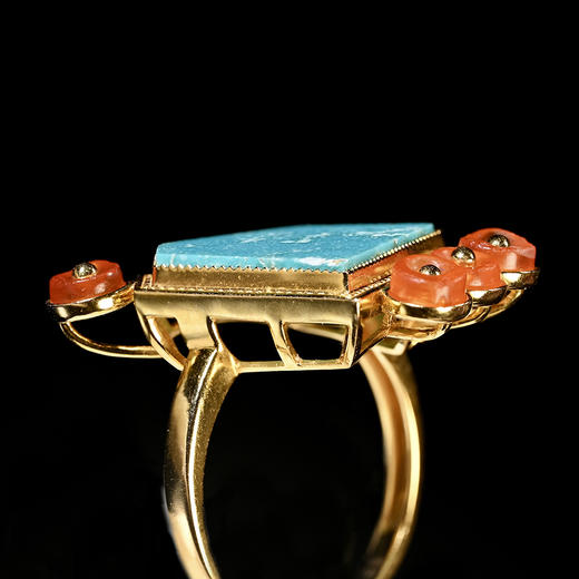 夏商绿松石嵌片+西亚高古红玛瑙“花枝俏”戒指 商品图6