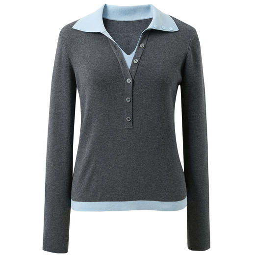 三彩2026春季新款假两件撞色Polo领长袖针织衫上衣套头衫修身S 商品图4