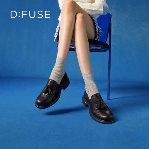 Dfuse迪芙斯2026春季新款复古流苏英伦风深口女鞋休闲乐福鞋深口单鞋DFE1112115 商品图2
