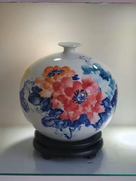 釉下五彩花开富贵石榴瓶 商品图0