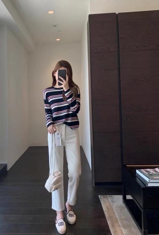 F010749韩系减龄羊毛柔软慵懒条纹针织衫女毛衣秋冬款 商品图3