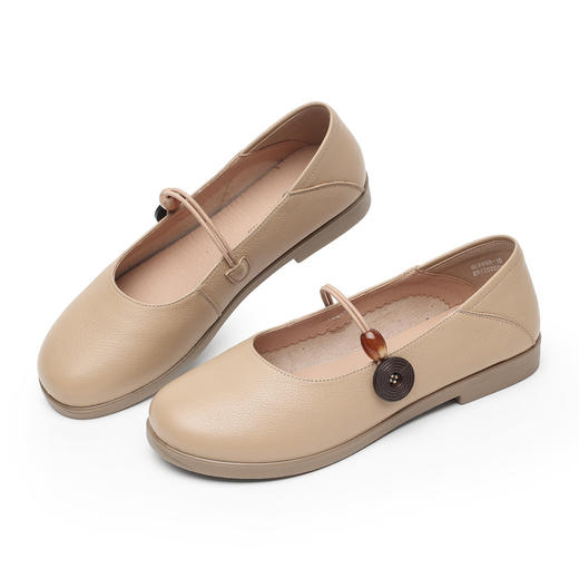 温柔风真皮玛丽珍单鞋女平底一字带扣小皮鞋软底6C6898-15 商品图1