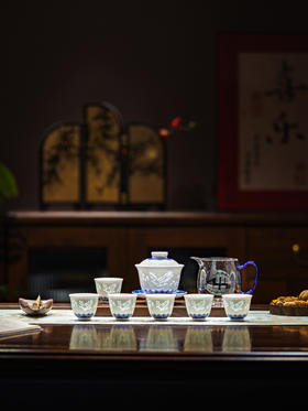 新品 富玉 | 景德镇玲珑瓷组合功夫茶具大展鸿图8头茶具