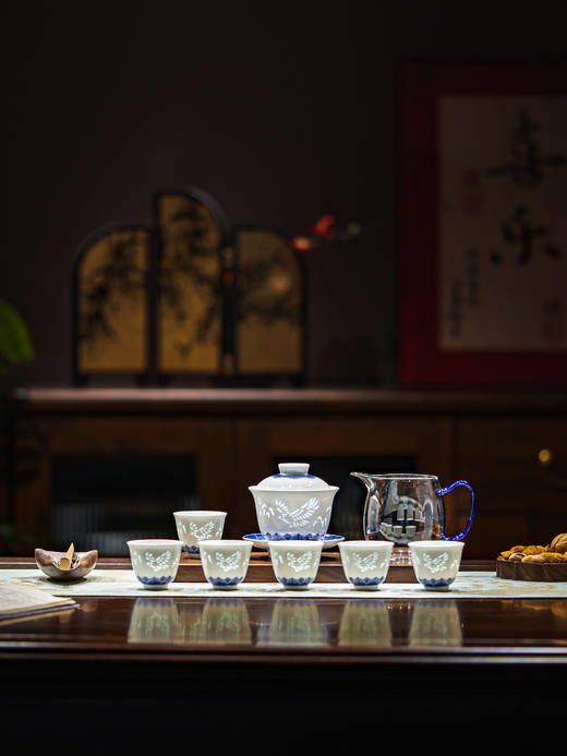 新品 富玉 | 景德镇玲珑瓷组合功夫茶具大展鸿图8头茶具 商品图0