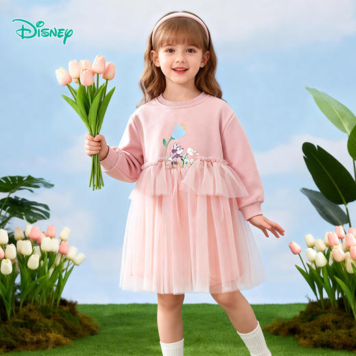 迪士尼（Disney）女童长袖连衣裙甜美休闲外穿拼接卫衣网纱连衣裙2026春季新款裙装ZD1FQ003 商品图3