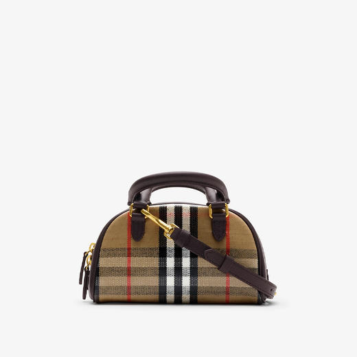 BURBERRY 巴宝莉 女士马术骑士徽标贴片迷你手提保龄球包 格子 8115281 B9368 商品图2