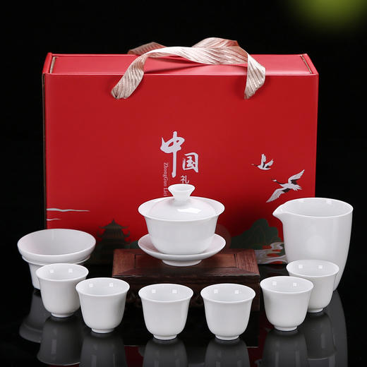厂家直销功夫茶具套装陶瓷茶杯白瓷整套青花茶杯盖碗茶具可做logo 商品图3