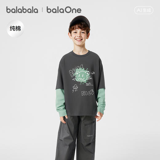 【balaOne】巴拉巴拉童装儿童长袖t恤男童2026春季新款假两件上衣 商品图0