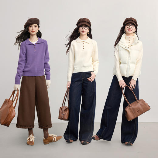【1/21新品】熙世界韩系穿搭POLO领毛衣女2025年冬季新款加厚北极绒打底针织衫 商品图2