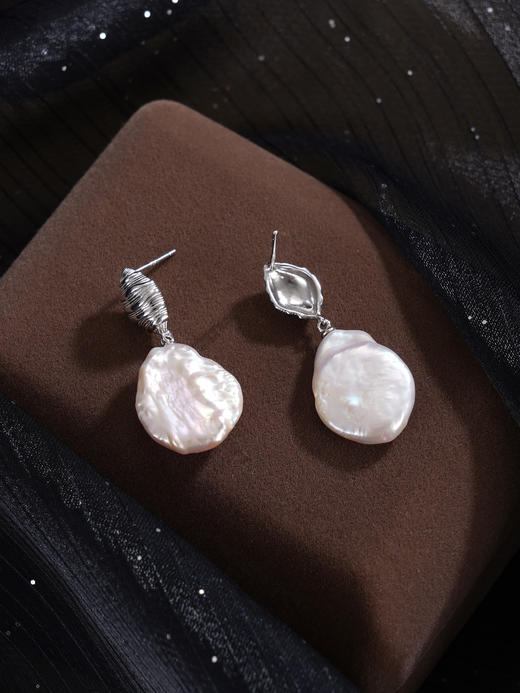 子佩集【柔波夜曲】银S925珍珠惜王妃耳钉【SPE0510009】15*20mm珠巴洛克扁珠2601 商品图5