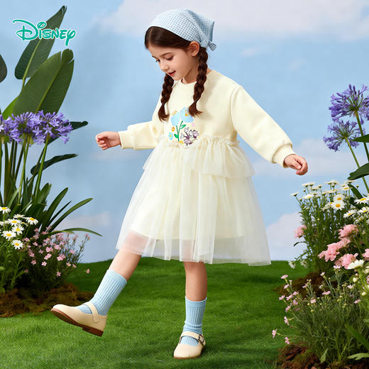 迪士尼（Disney）女童长袖连衣裙甜美休闲外穿拼接卫衣网纱连衣裙2026春季新款裙装ZD1FQ003 商品图6
