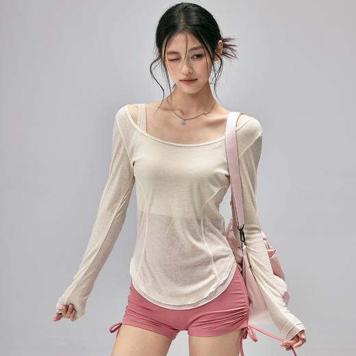 跃牌【美西西系列】性感U领露背绑带修身垂顺轻薄瑜伽服运动罩衫CX-119 商品图1