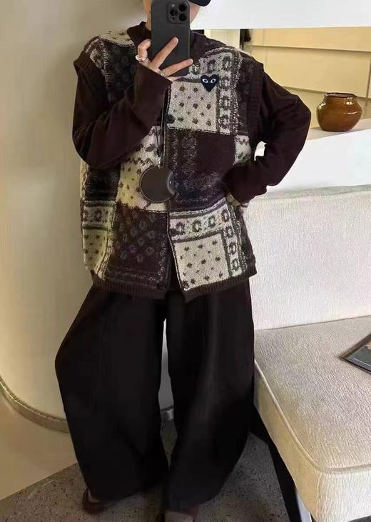 F010710慵懒复古感大地色系拼色针织无袖马甲女 商品图4