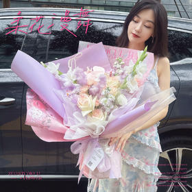 奢华款【柔花漫舞】白玫瑰9支/白罗兰2支/洋桔梗5朵/蓬莱松4支/剑兰2支/折射玫瑰5朵/氛围感鲜花/仪式感鲜花