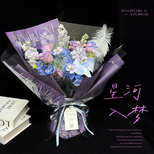 轻奢款鲜花【星河入梦】绣球1支/紫霞仙子5支/蝴蝶兰1支/紫罗兰3支/喷泉草1支/鸵鸟毛1支/梦幻浪漫感/氛围感鲜花 商品图2