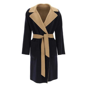 MAXMARA 女士 Rail 双面可穿长袖束腰羊毛大衣 深蓝色 RAIL 50160319 014
