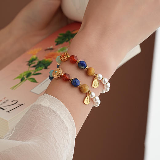 【锦愿·敦煌贝珠手串】敦煌福泽小众设计款青金石贝珠手串 敦煌风虎眼石手饰 商品图1