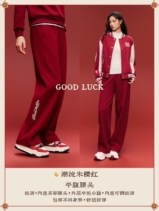 安踏好事发生丨新年鸿运加绒金元宝长裤女子宽松直筒裤162618303S 商品图2