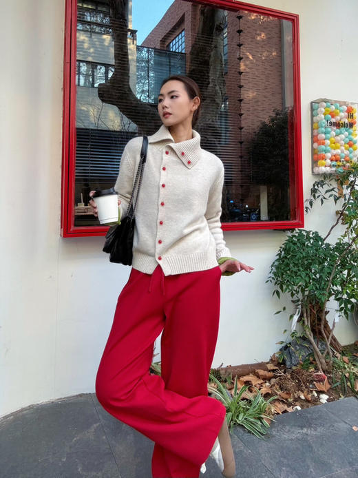 【新年系列】噢蜜ooomeooo新年红松紧腰宽腿裤时髦精仪式感 商品图6