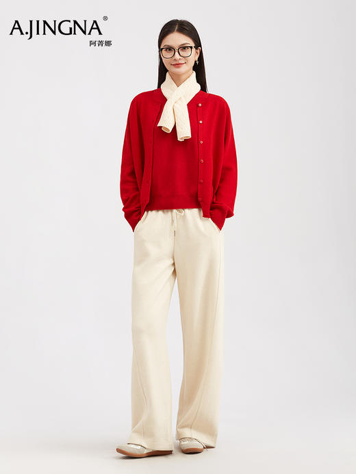 【细腻针织】阿菁娜新款绵羊毛针织开衫微廓形圆领细腻针织通勤百搭外套F30D318015 商品图2