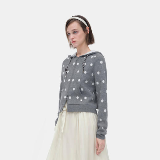 HERLIAN 2026年春季新品波点撞色连帽女士针织外套连帽拉链开衫 商品图2