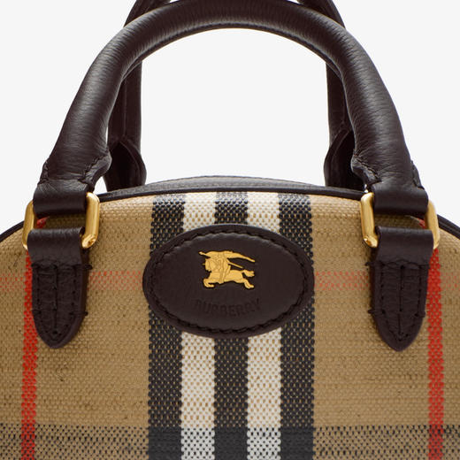 BURBERRY 巴宝莉 女士马术骑士徽标贴片迷你手提保龄球包 格子 8115281 B9368 商品图3