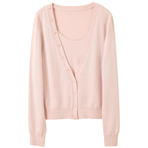 三彩2026春季新款假两件毛衣拼接毛衫长袖套头优雅气质M 商品图4