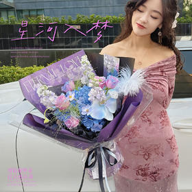 轻奢款鲜花【星河入梦】绣球1支/紫霞仙子5支/蝴蝶兰1支/紫罗兰3支/喷泉草1支/鸵鸟毛1支/梦幻浪漫感/氛围感鲜花