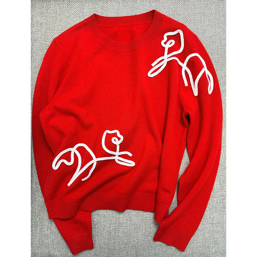 走马观花 新年红100%澳洲羊毛衫抽象小马刺绣 既是小马又是玫瑰图案 全网至高版本 宝ZI同款 商品图4