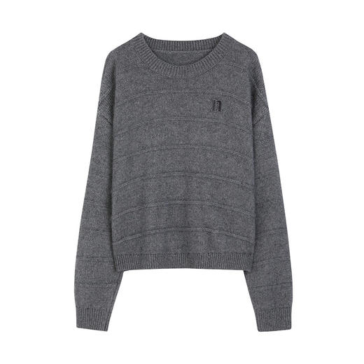 NEELLY纳俪商城同款冬季新款经典条纹字母标简约针织衫女圆领毛衣N25114A04557 商品图3