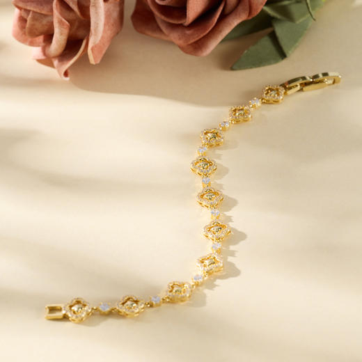 三彩2026新款镀金镶锆石四叶草窗花可旋转手链国风复古松弛文艺 商品图3