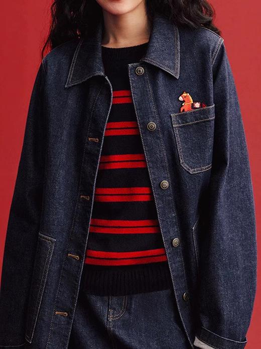 F010741春季新款刺秀马到成功棉弹牛仔夹克外套女款 商品图7